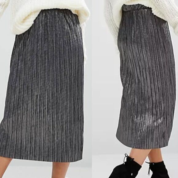 Vintage Onyx Nite Black Silver Shine Midi Skirt, Size 1X - Picture 1 of 8